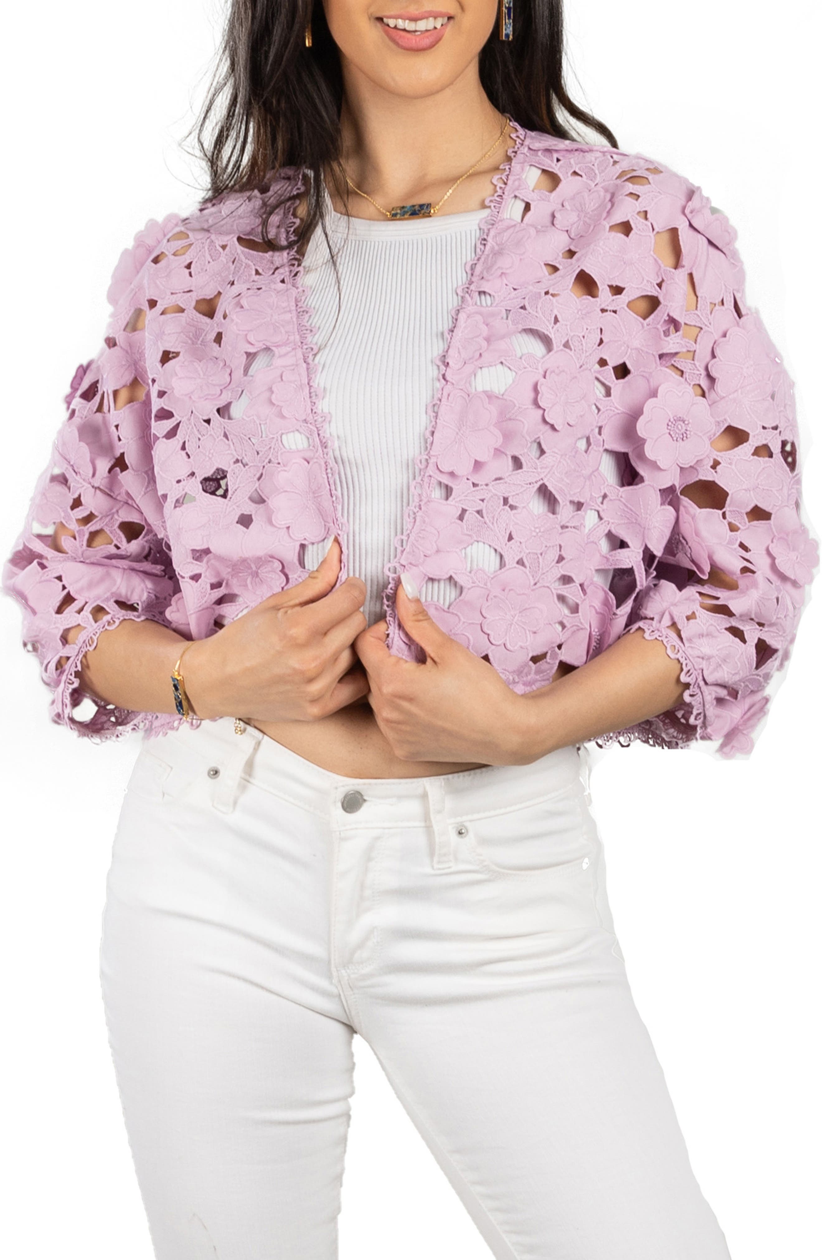 SAACHI Floral Lace Cutout Bolero Cardigan