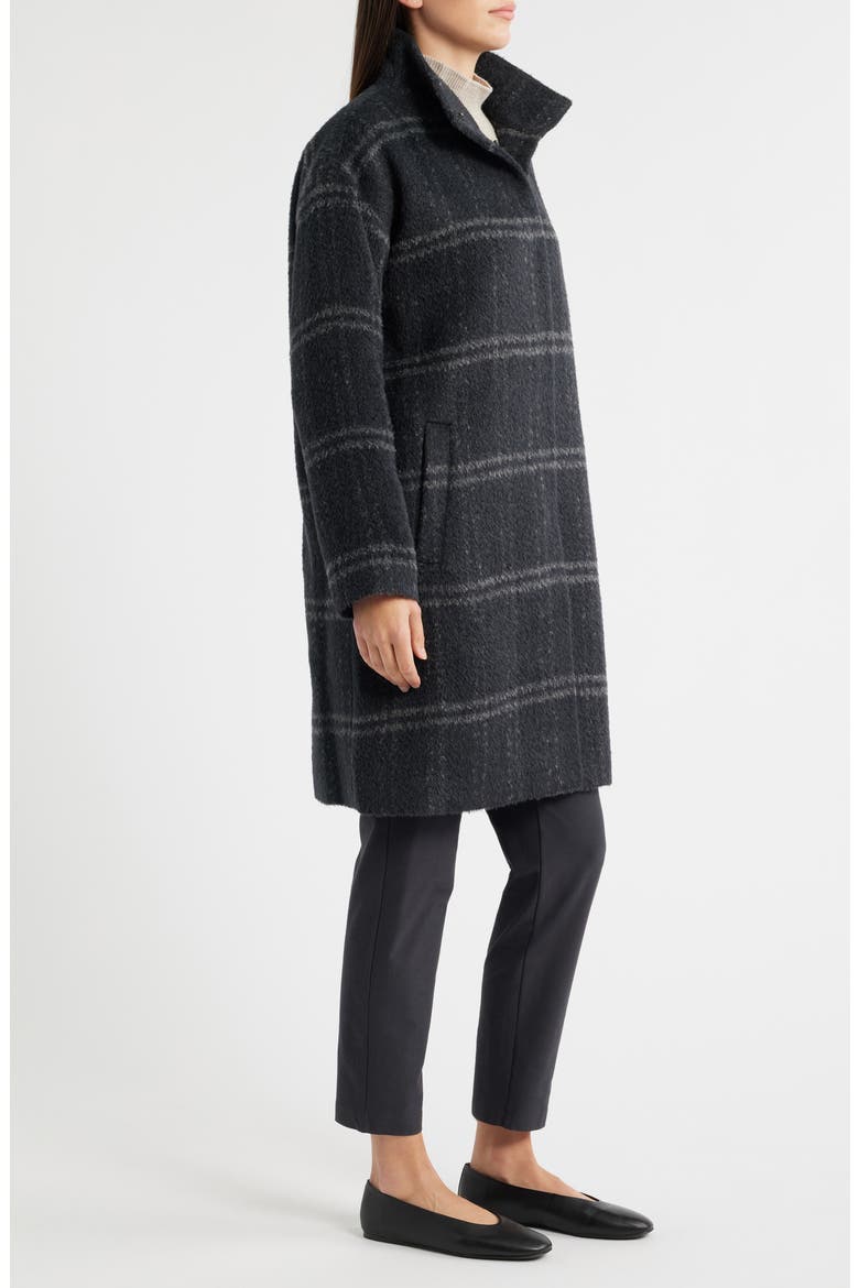 Plaid Stand Collar Alpaca & Wool Blend Coat, Alternate, color, CHARCOAL