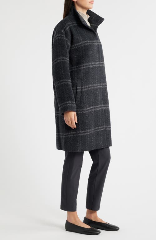 Eileen Fisher Luxe Alpaca Windowpane Stand Collar Coat In Black