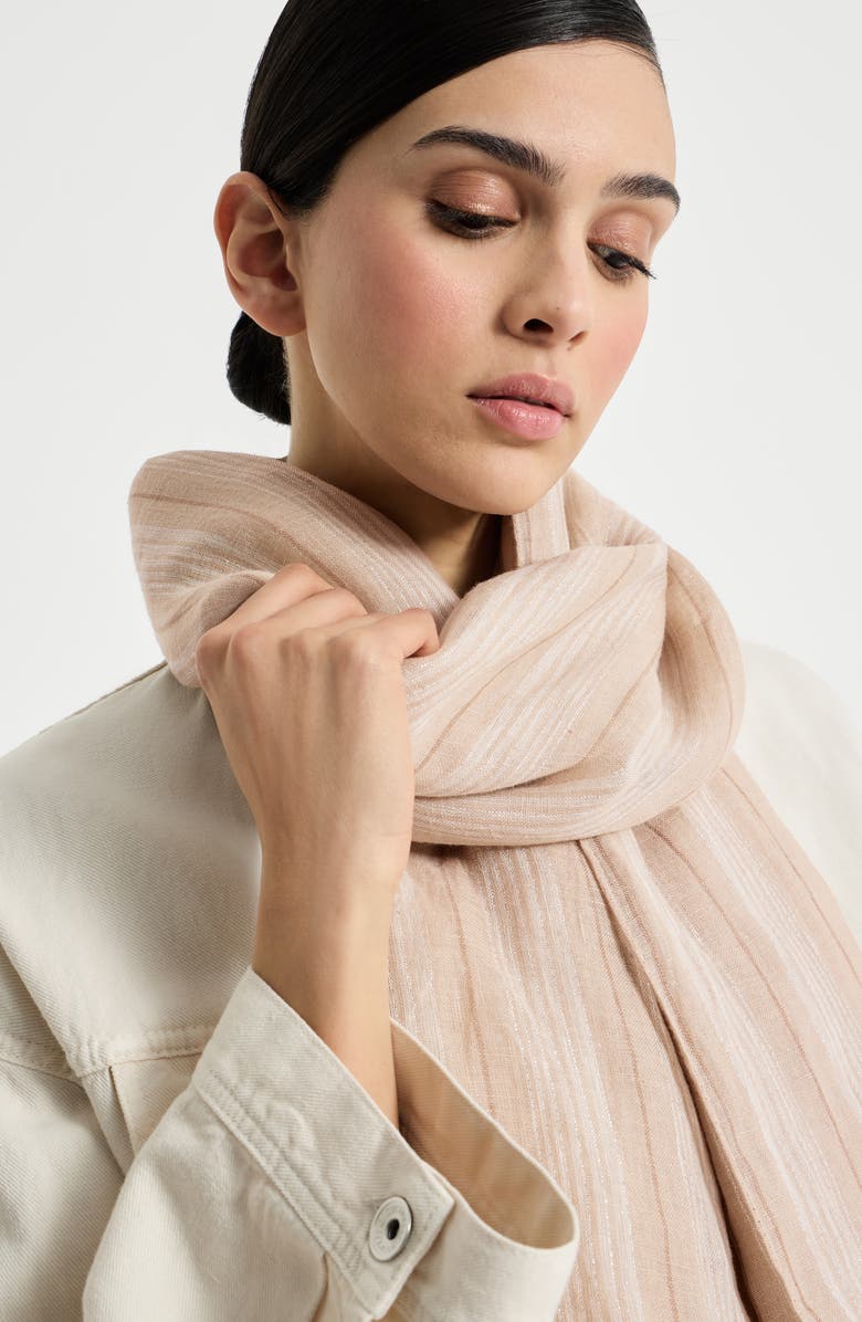 Brunello Cucinelli Sparkling linen scarf, Alternate, color, Beige