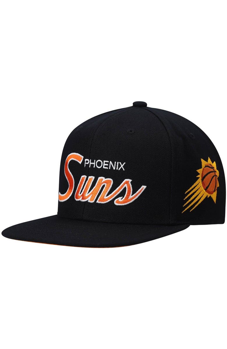 Mitchell & Ness Men's Mitchell & Ness Black Phoenix Suns Hardwood Classics Script 2.0 Snapback Hat, Main, color, Black