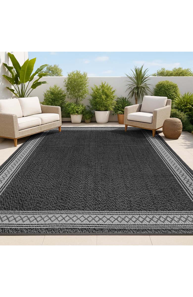 JONATHAN Y Lucia Classic Diamond Border Indoor/Outdoor Area Rug, Alternate, color, Black/Gray