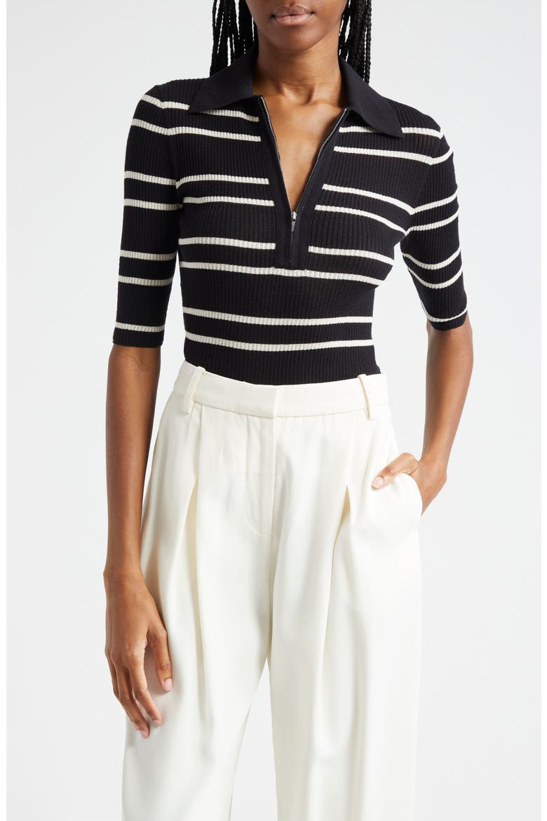 Cooper Stripe Knit Polo, Main, color, BLACK/ WHITE WIDE STRIPE