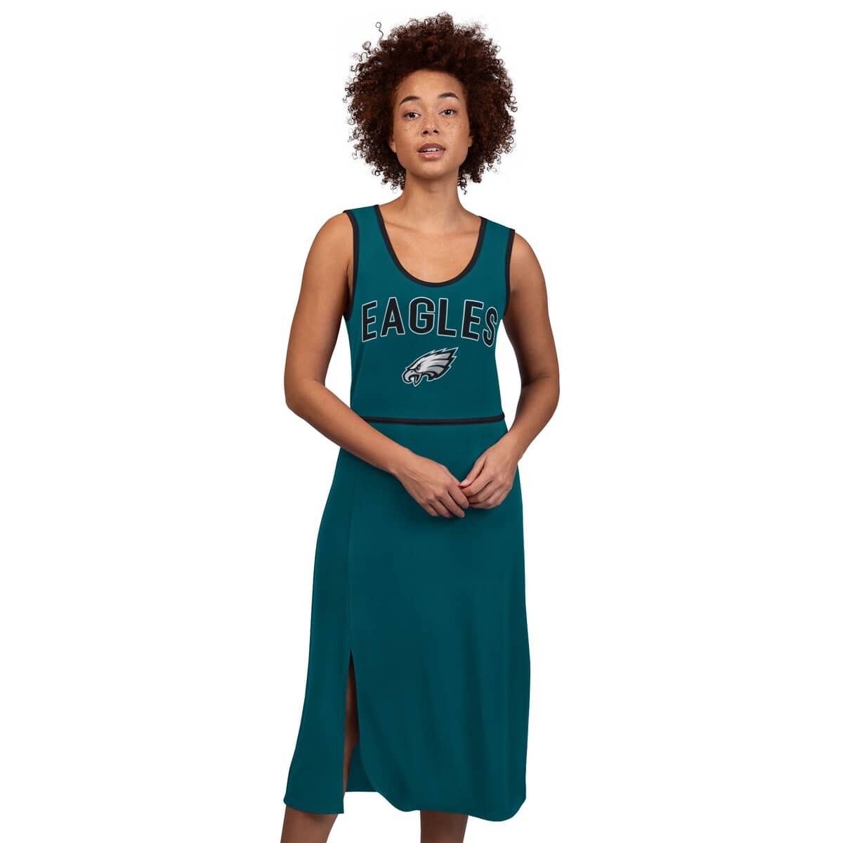 eagles shirt dress Women's G-III 4Her by Carl Banks Midnight Green Philadelphia Eagles Center Field Maxi Dress