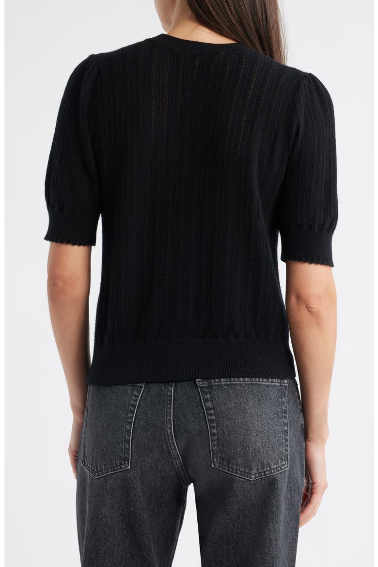 The Ladder Pointelle Short Sleeve Cashmere Sweater, Alternate, color, BLACK
