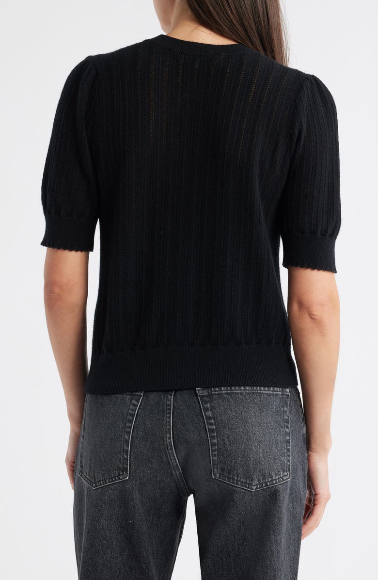 FRAME The Ladder Pointelle Short Sleeve Cashmere Sweater, Alternate, color, Black