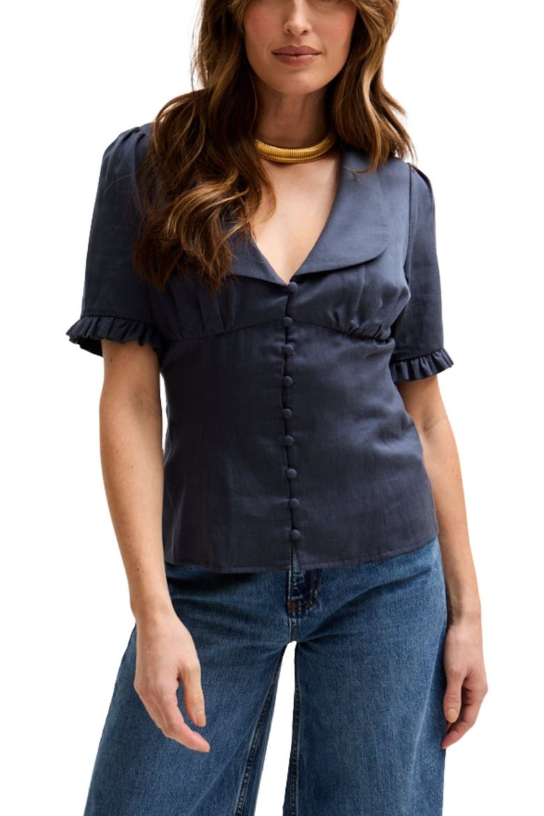 Rachel Vintage Inspired Short Sleeve Shirt, Alternate, color, Navy
