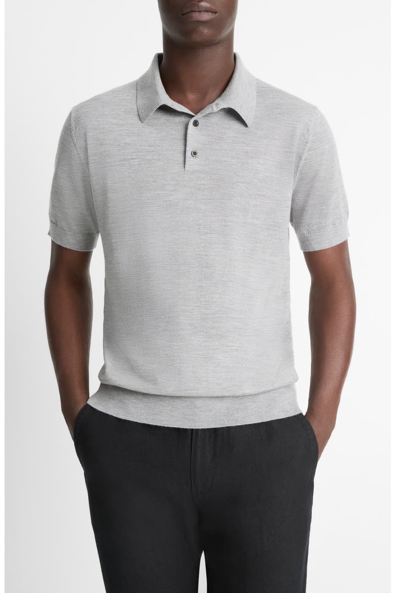 Short Sleeve Wool & Cashmere Polo Sweater, Main, color, HEATHER GREY