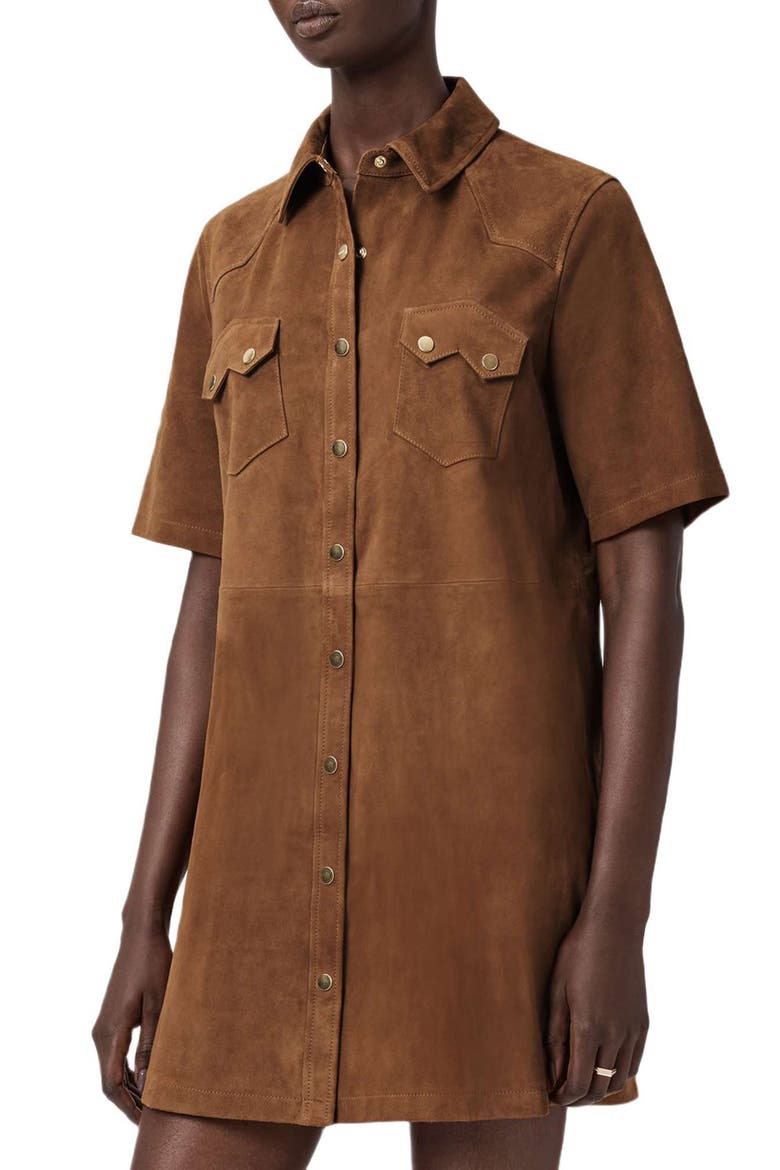 Rock Western Leather Mini Shirtdress, Alternate, color, SUGAR BROWN