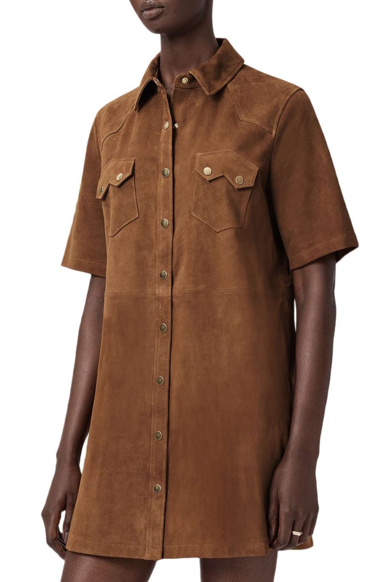 AllSaints Rock Western Leather Mini Shirtdress, Alternate, color, 