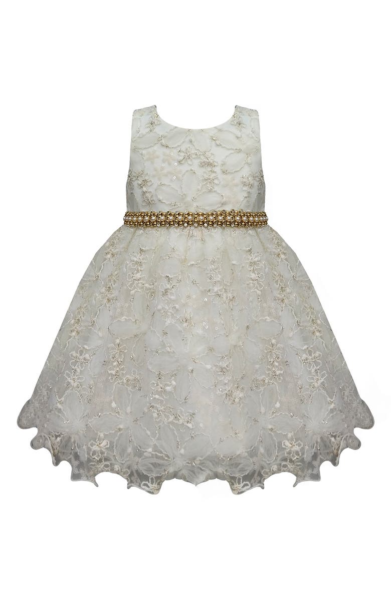AMERICAN PRINCESS Candlelight Floral Lace Dress & Bloomers, Main, color, Candlelight