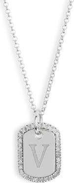 MESHMERISE Diamond Initial Dog Tag Pendant Necklace
