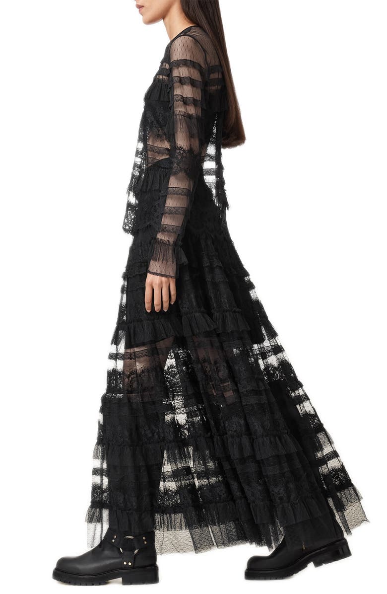 AllSaints Arlea Lace & Tulle Skirt, Alternate, color, Black