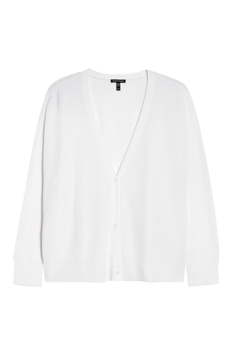 V-Neck Organic Linen & Organic Cotton Cardigan, Alternate, color, WHITE