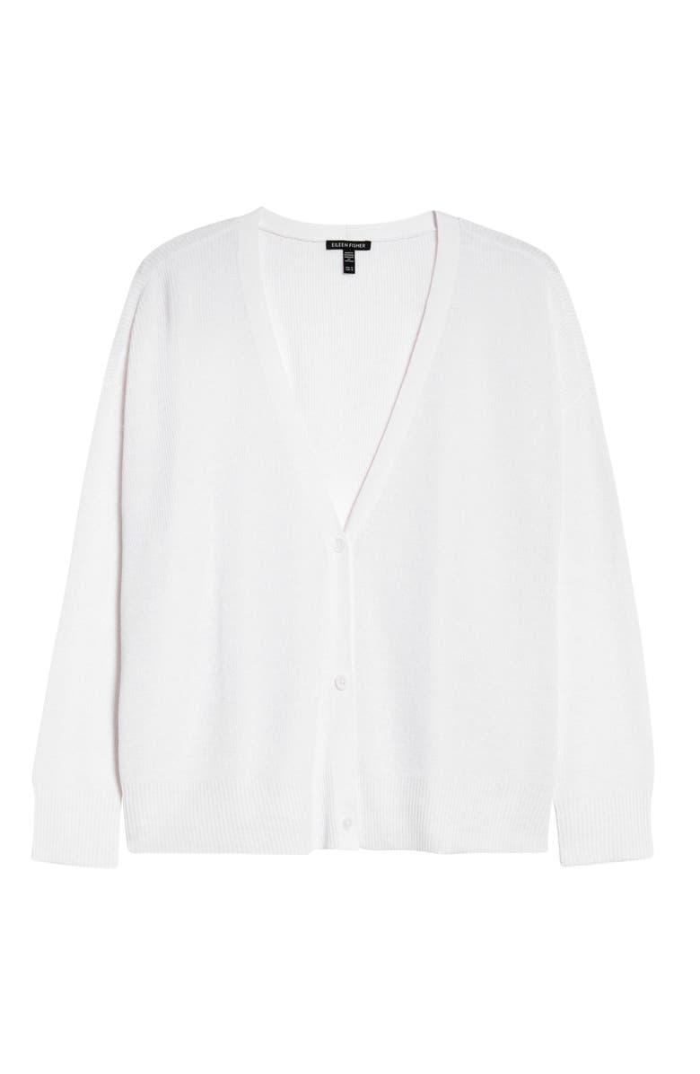 Eileen Fisher V-Neck Organic Linen & Organic Cotton Cardigan, Alternate, color, White
