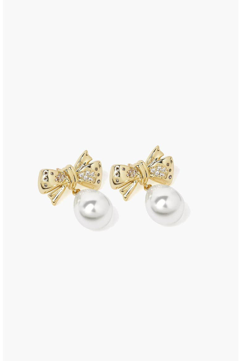 Bow Pearl Earrings Drop Earrings In Gold, Crystals & Pearls, Alternate, color, Gold