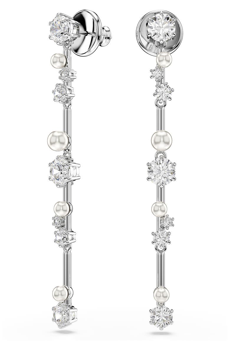 Constella Bar Drop Earrings, Alternate, color, WHITE/ SILVER
