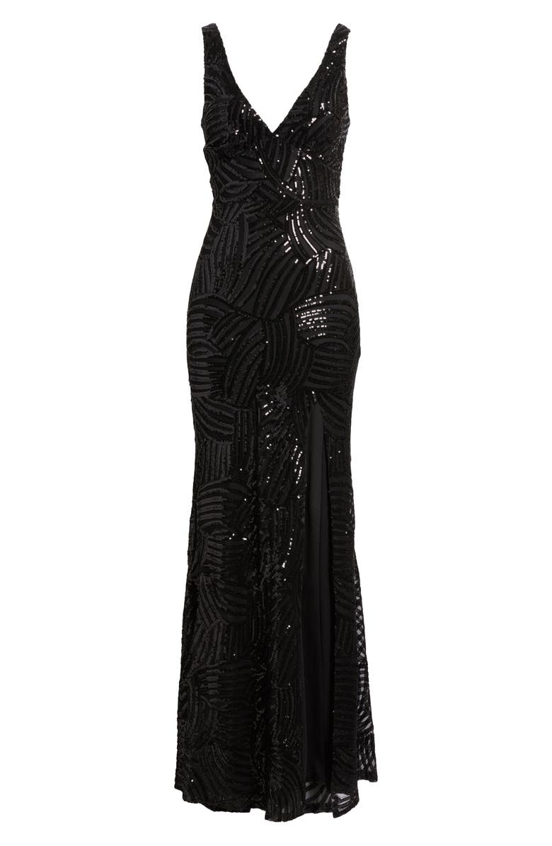 CITY STUDIO Royal Sequin Side Slit Gown, Alternate, color, Black