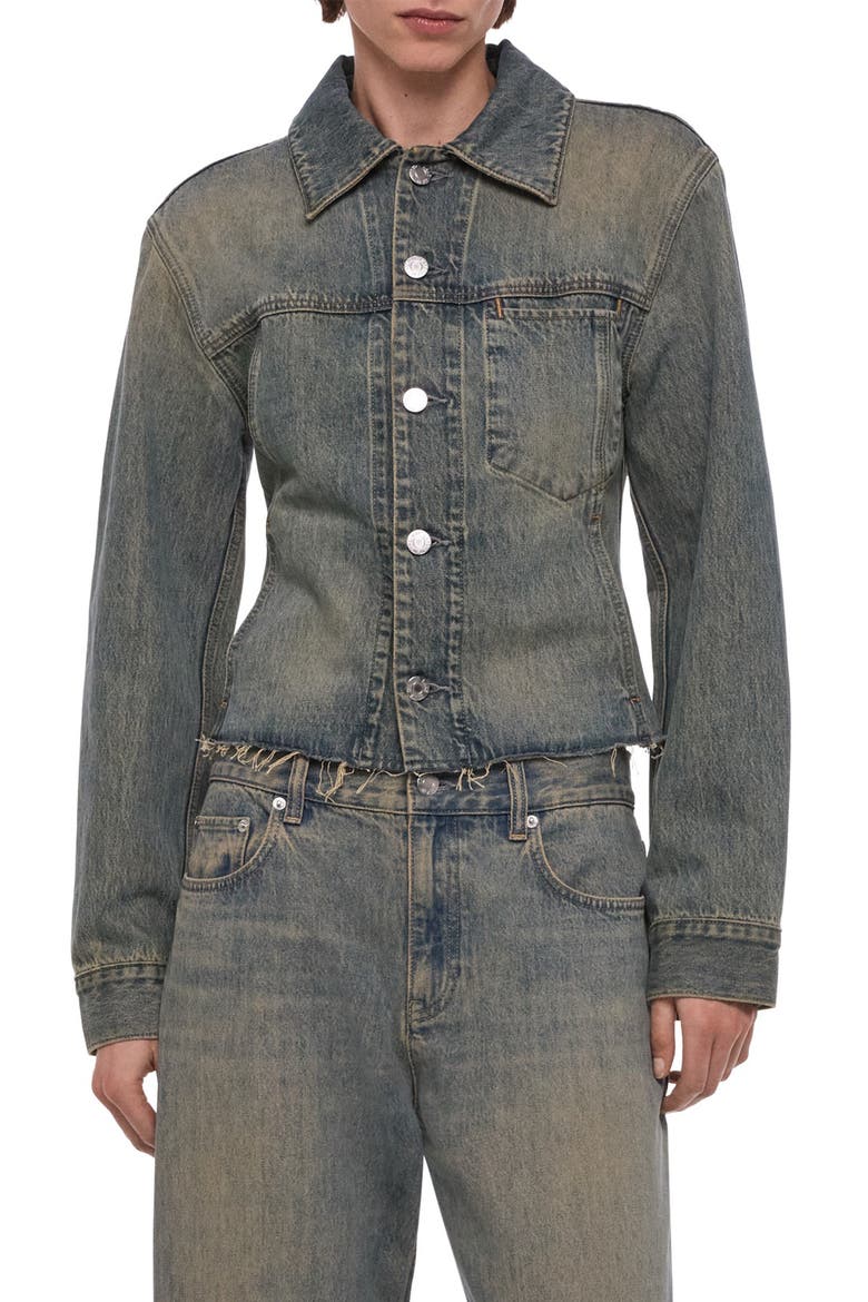 Brooklyn Raw Hem Denim Trucker Jacket, Alternate, color, HEAVY TINTED BLUE