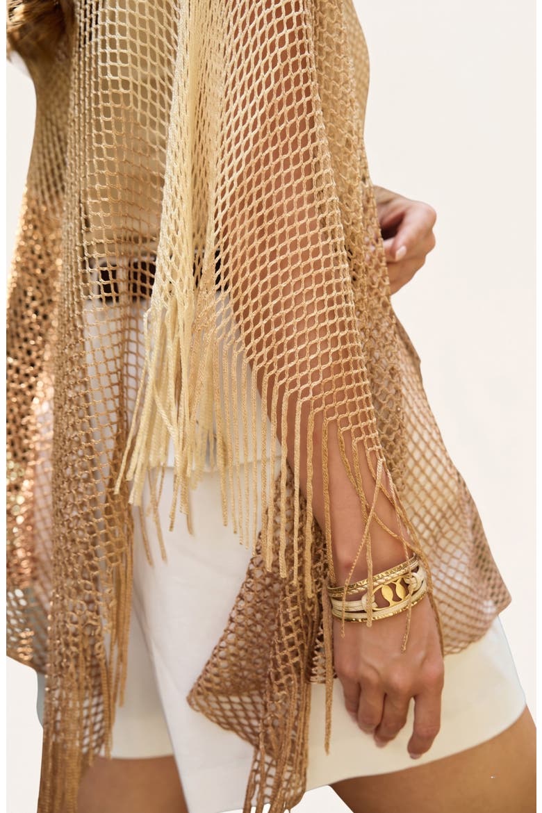 Crochet Fringe Poncho, Alternate, color, GOLD