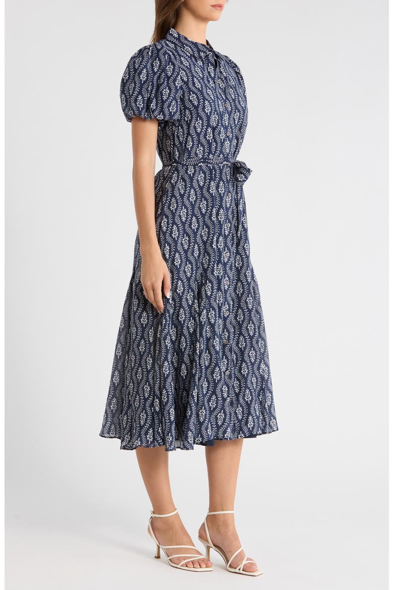 Floral Short Sleeve Midi Shirtdress, Alternate, color, CLASSIC NAVY