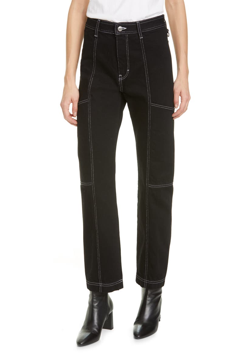 Paneled Straight Leg Jeans, Main, color, NIGHT HOUR W WHITE STCH