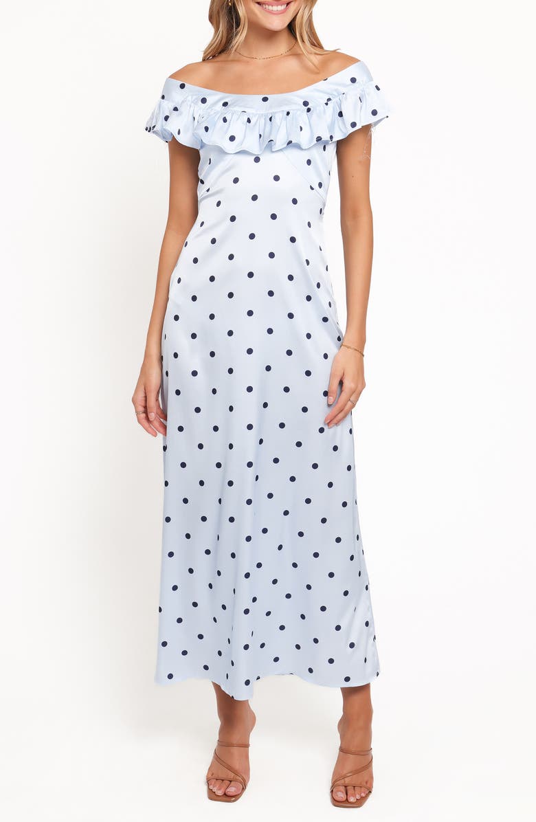 Petal & Pup Manaris Dot Off the Shoulder Maxi Dress, Main, color, 