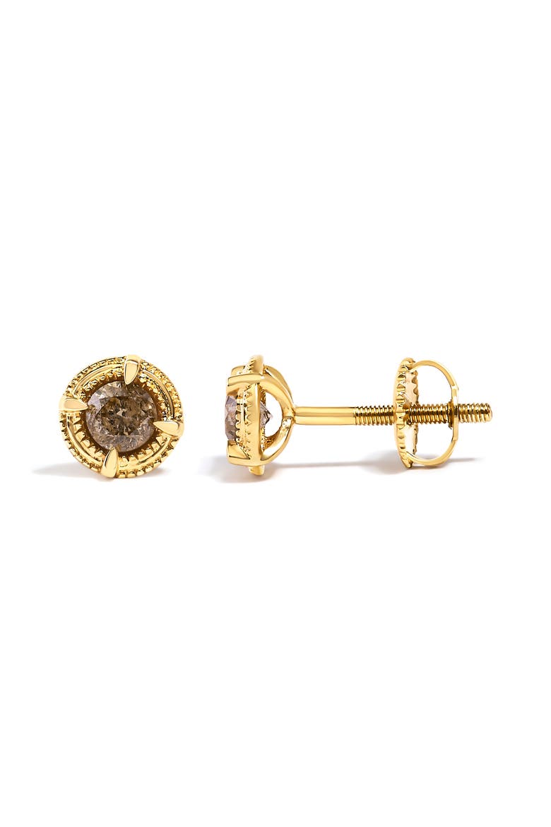 14K Yellow Gold Plated Silver 1/2 Ct Diamond Solitaire Milgrain Stud Earrings, Alternate, color, Yellow
