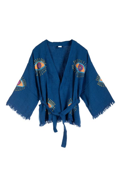 Sereia Evil Eye Handmade Cotton Short Robe Cover-Up