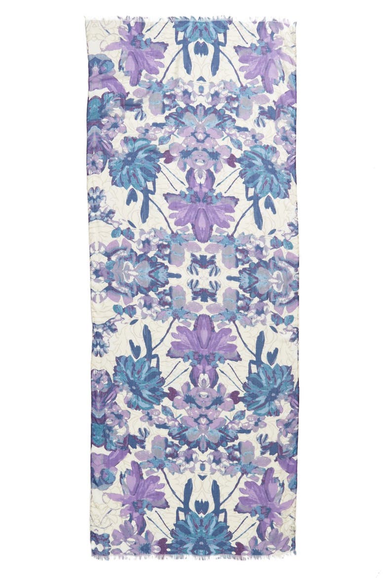 Badgley Mischka Floral Print Modal & Silk Scarf, Alternate, color, LILAC/ BLUE