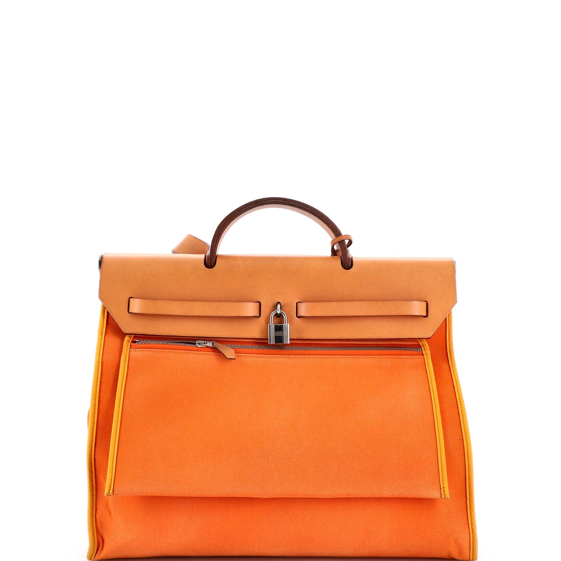 Pre-Owned Hermes Herbag Zip Leather and Toile 39, Alternate, color, Orange H