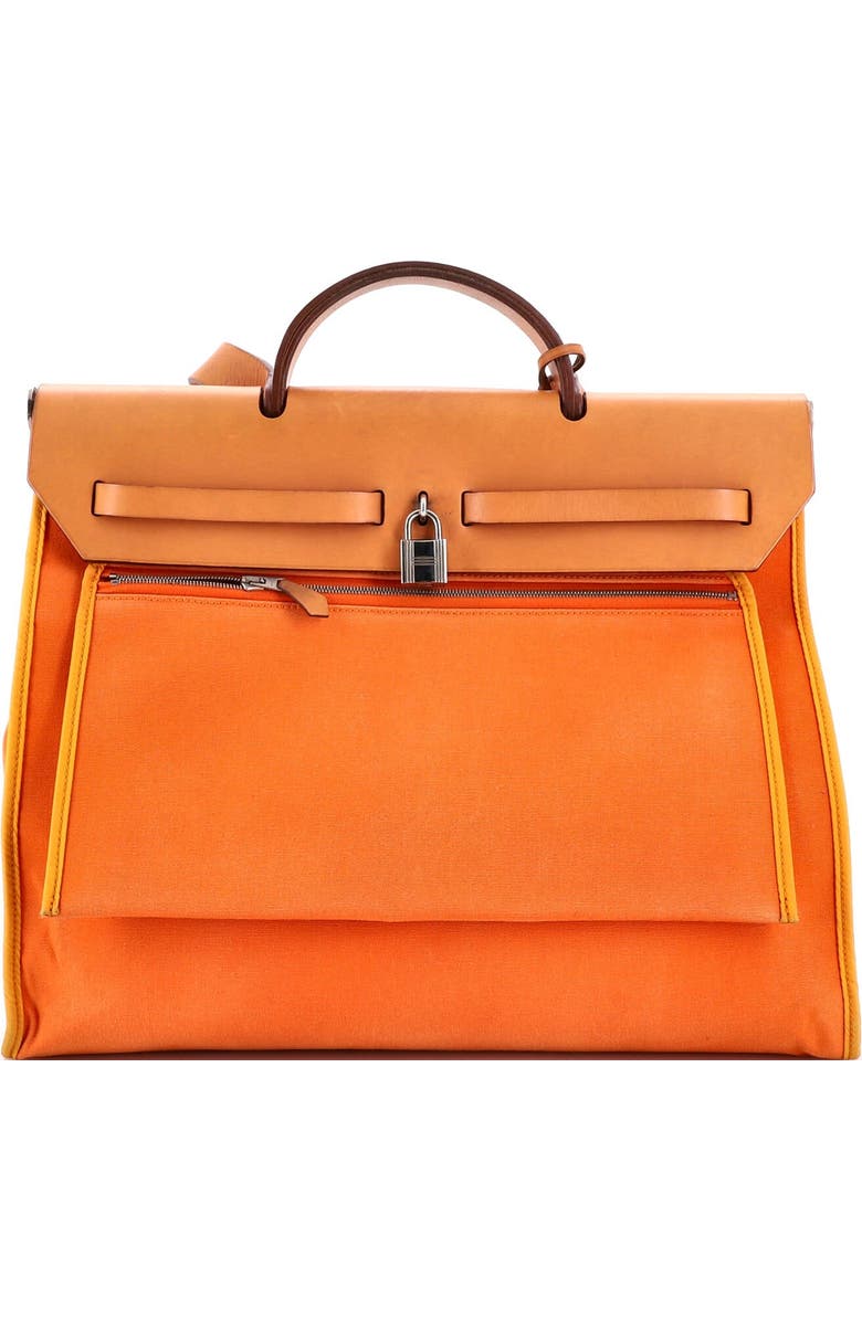 Pre-Owned Hermes Herbag Zip Leather and Toile 39, Alternate, color, Orange H