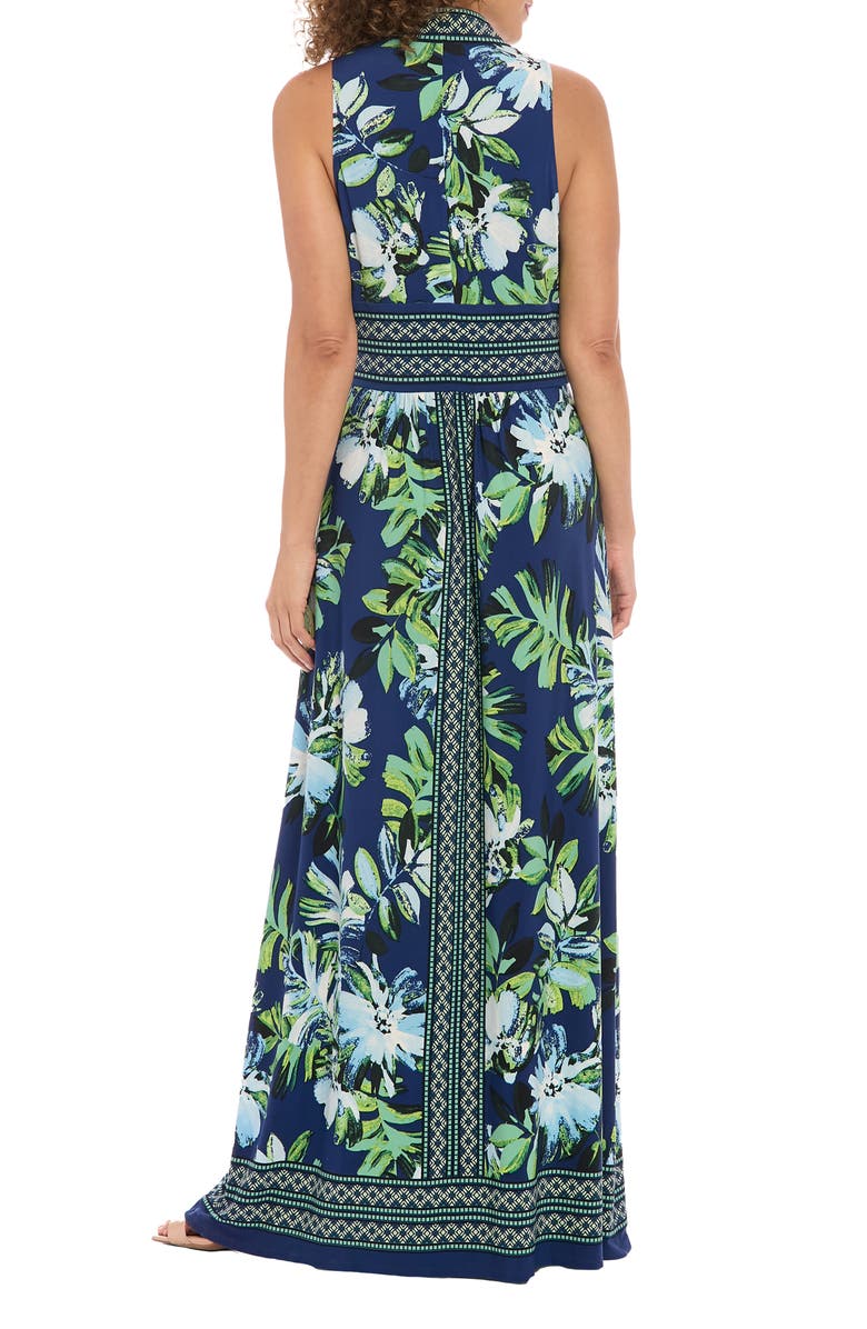 London Times Floral V-Neck Sleeveless Maxi Dress, Alternate, color, Navy/ Jolly Green