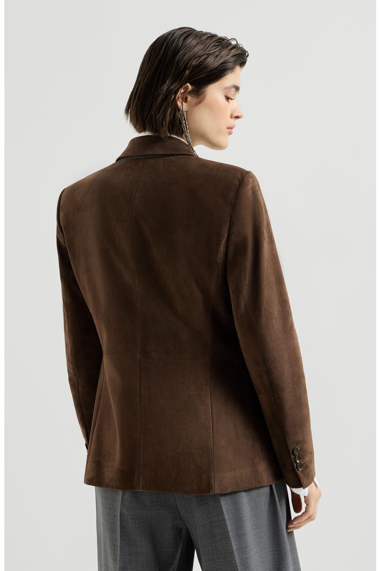 Suede blazer with monili, Alternate, color, Rust Brown