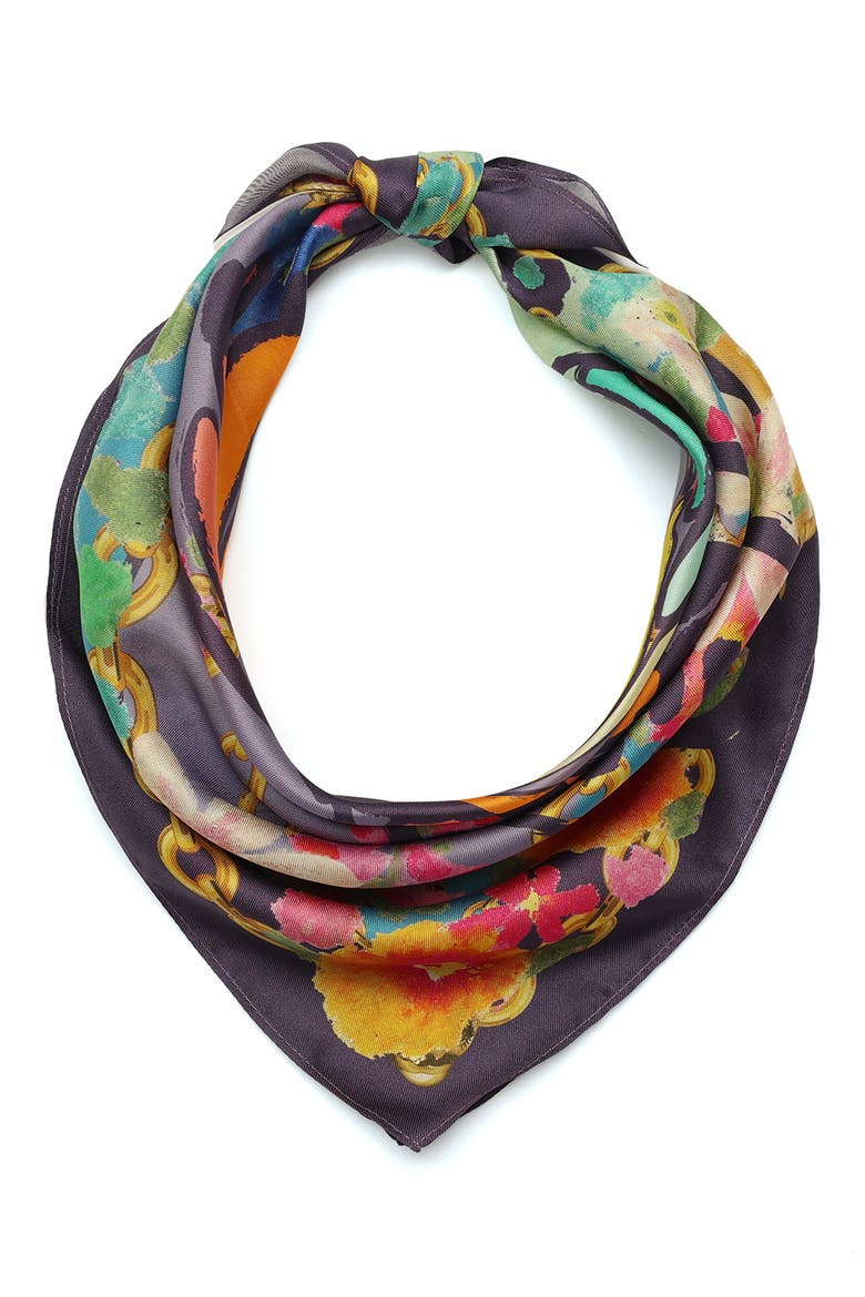 Floral Butterfly Square Silk Bandana, Alternate, color, RAINBOW