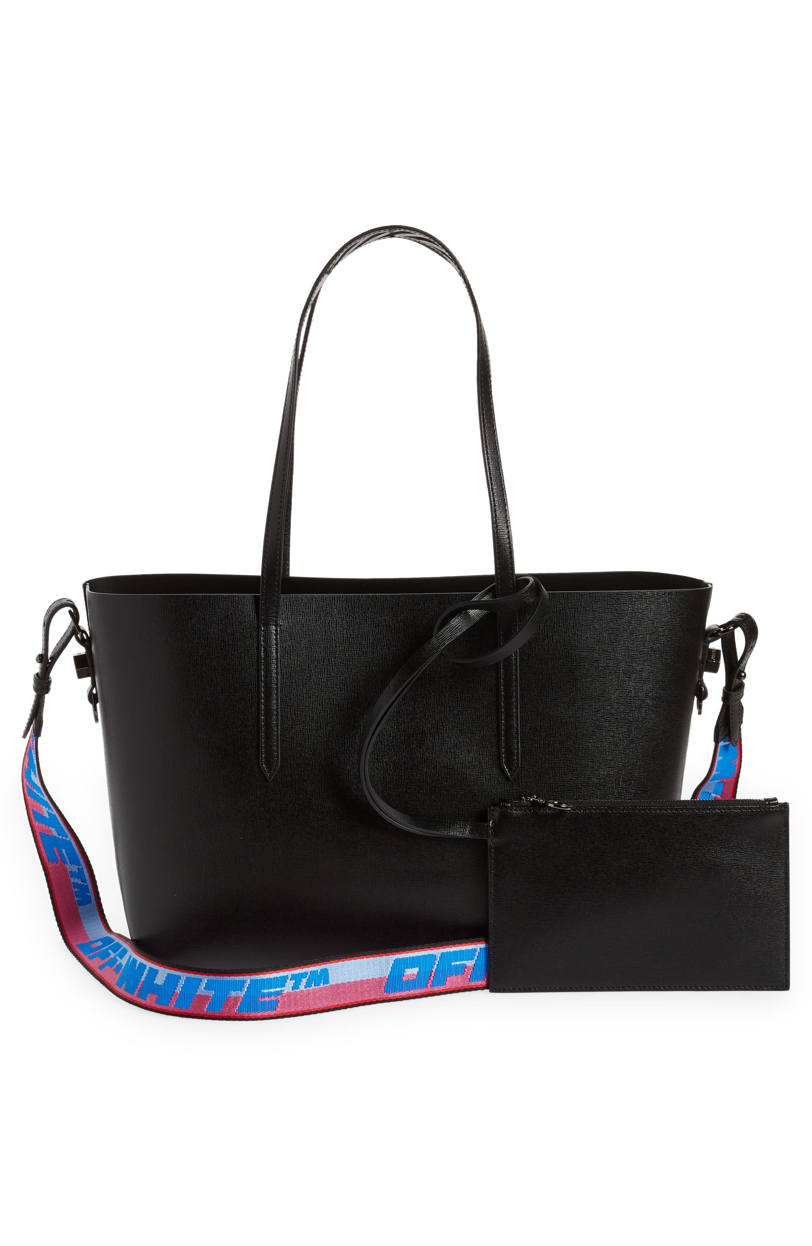 Off-White Binder Clip Diagonal Stripe Leather Shopper, Alternate, color, 