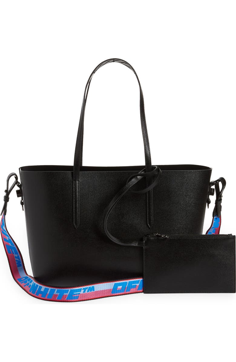 Off-White Binder Clip Diagonal Stripe Leather Shopper, Alternate, color,