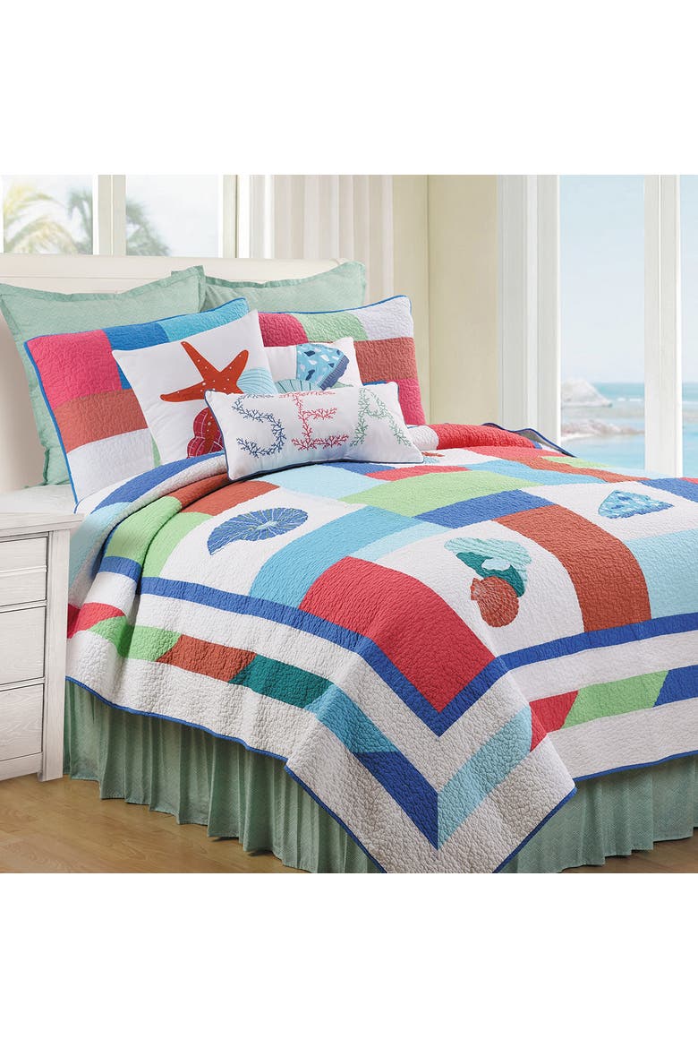 Antigua Bay Coastal Beach Cotton Quilt Set - Reversible and Machine Washable, Main, color, Blue