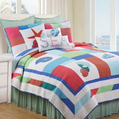 Antigua Bay Coastal Beach Cotton Quilt Set - Reversible and Machine Washable