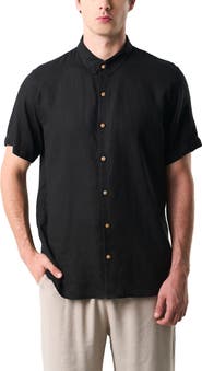 Velez Men Short-Sleeve Linen Shirt with VZ Embroidery.