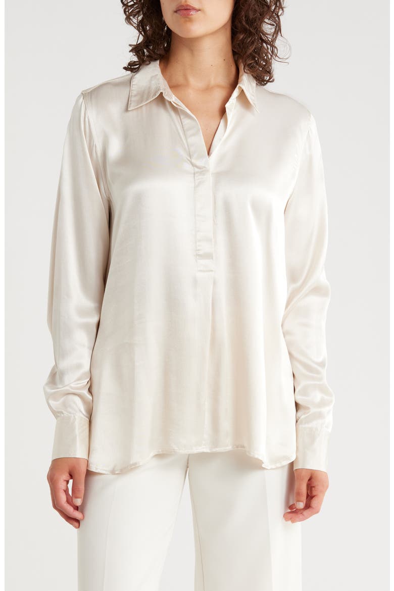 Long Sleeve Satin Button-Up Shirt, Main, color, CHAMPAGNE