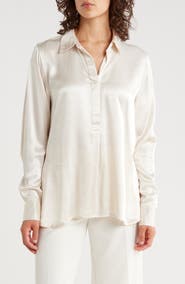 ELIE ELIE TAHARI Long Sleeve Satin Button-Up Shirt