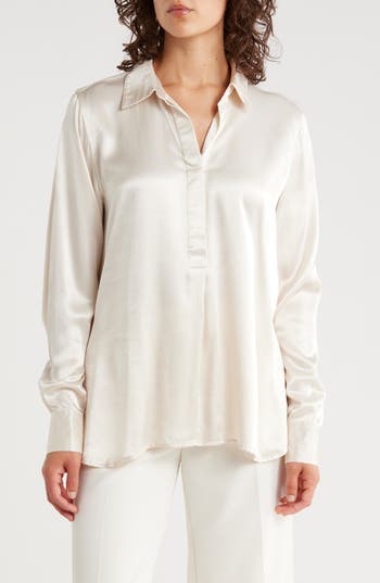 ELIE ELIE TAHARI Long Sleeve Satin Button-Up Shirt in Champagne at Nordstrom Rack, Size Small