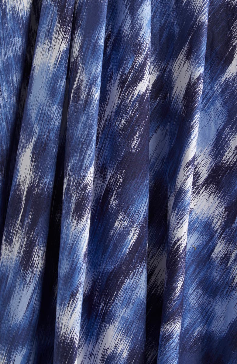 Michael Kors Collection Watercolor Floral Long Sleeve Cotton Poplin Midi Shirtdress, Alternate, color, Riviera/ Optic White