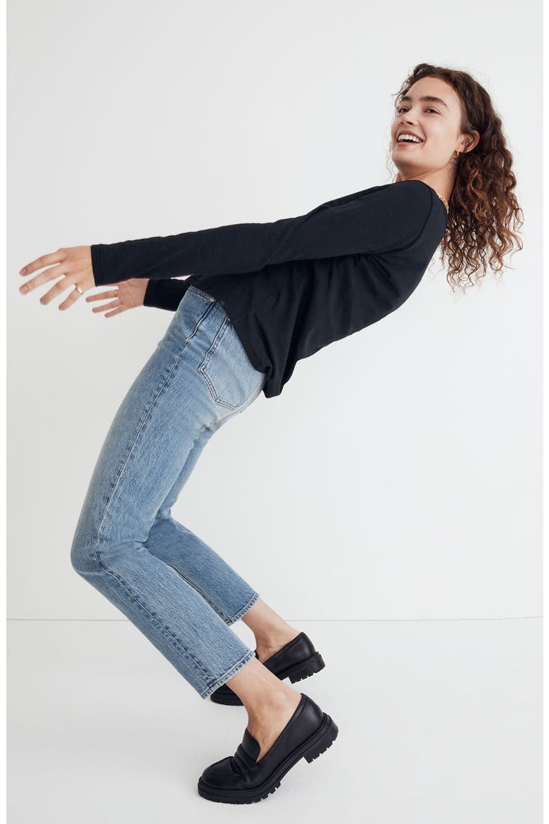 Whisper Cotton Rib Crewneck Long Sleeve T-Shirt, Alternate, color, TRUE BLACK