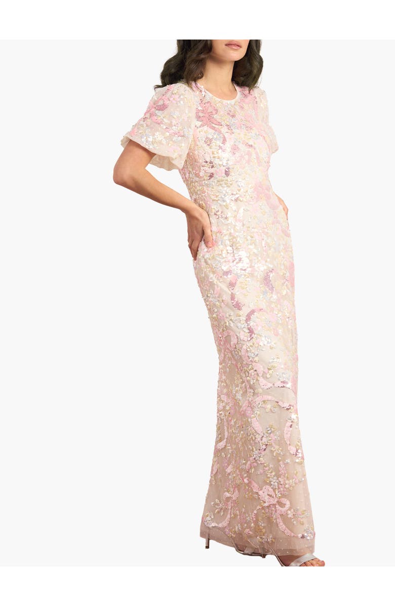 Needle & Thread Dancing Ribbon Puff Sleeve Gown, Main, color, Cream/Multi