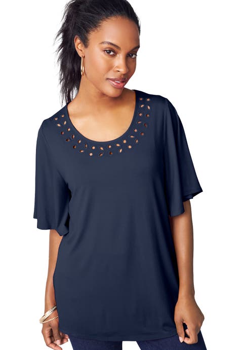 Cutout Flutter Sleeve Tunic (Plus)