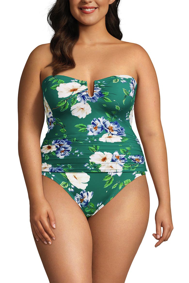 Slender Bandeau U-Wire Tankini Swimsuit Top, Main, color, Island Emerald Petunia Floral
