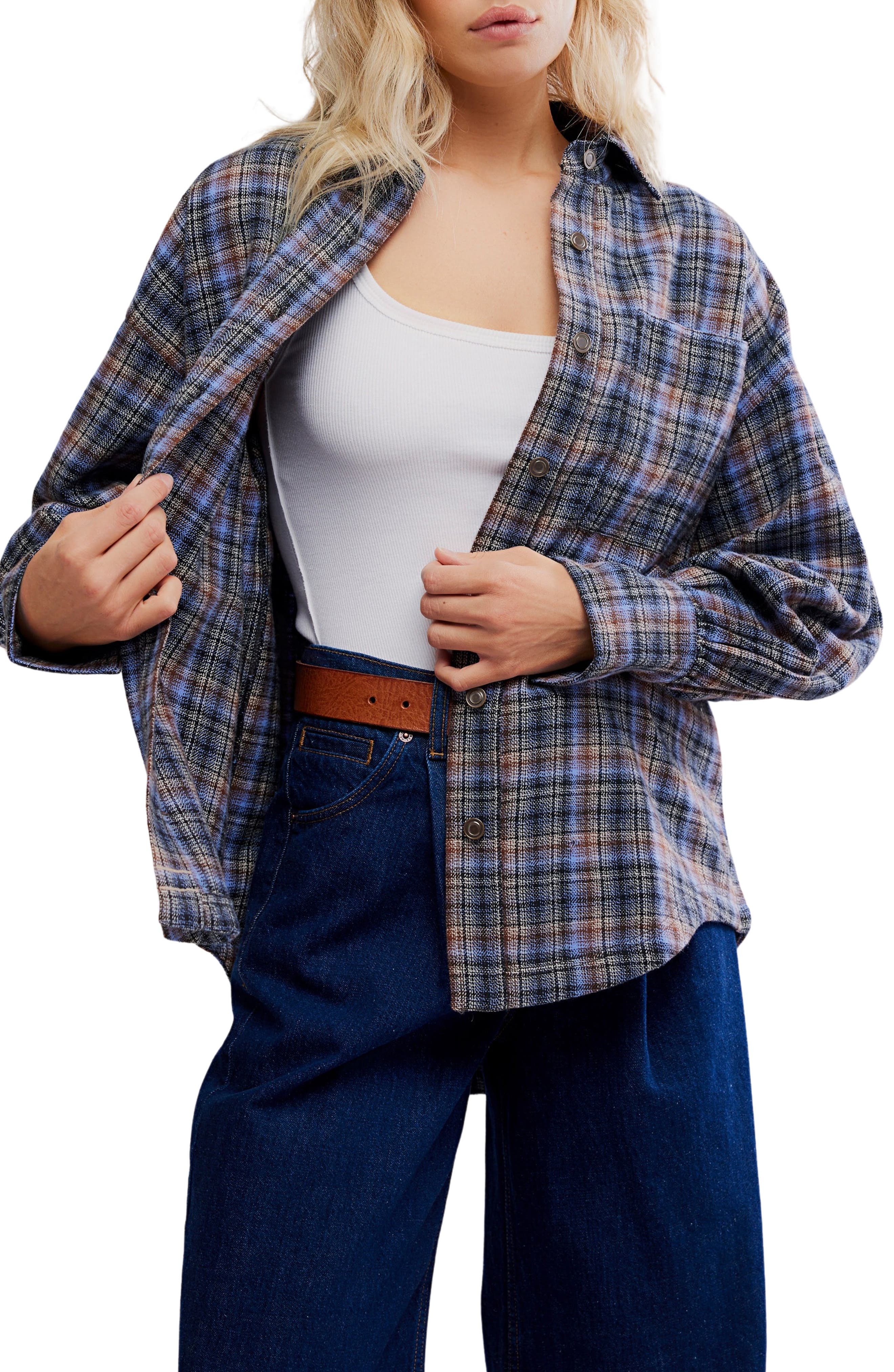 Free People Ashley Oversize Plaid Cotton Button-Up Shirt