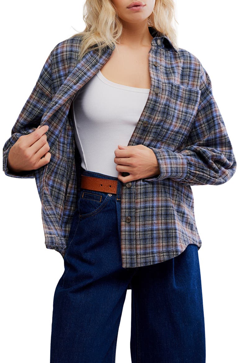 Ashley Oversize Plaid Cotton Button-Up Shirt, Main, color, BLUE COMBO - KRISTA